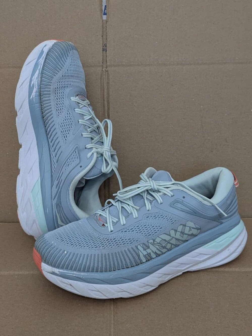 Hoka Women's Bondi 7 Blue Fog Glass Running Shoes 1110531 BFBG Size 11D - Picture 3 of 16
